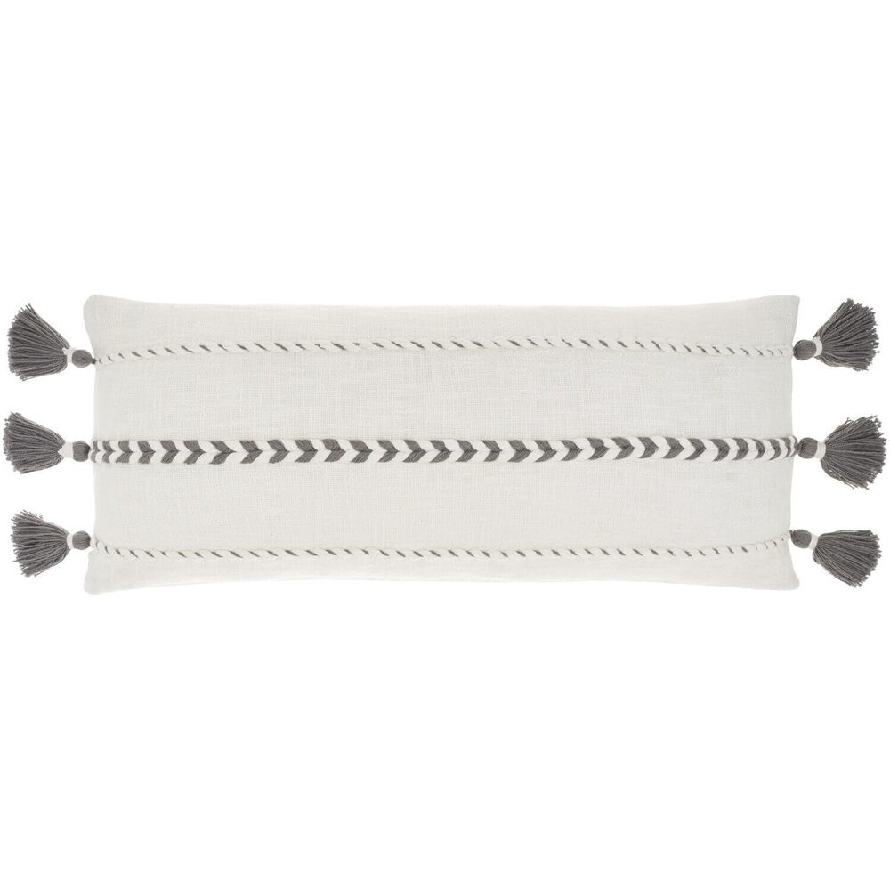 7666 Life Styles Braided Stripes with Tassels Grey 12" x 30" Throw Pillow